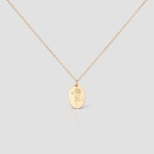 Birth Flower Necklace Handmade 14k Solid Gold