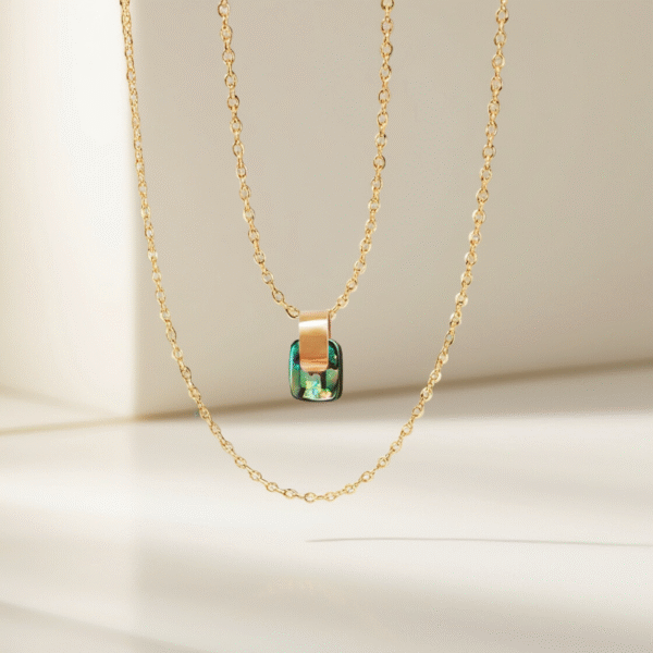 Solid Gold Abalone Necklace, 18k Solid Gold Handmade Abalone Shell Pendant, Boho Style Short Necklace Gift - Image 3
