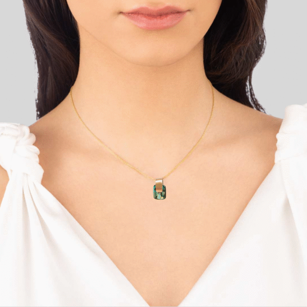 Solid Gold Abalone Necklace, 18k Solid Gold Handmade Abalone Shell Pendant, Boho Style Short Necklace Gift - Image 5
