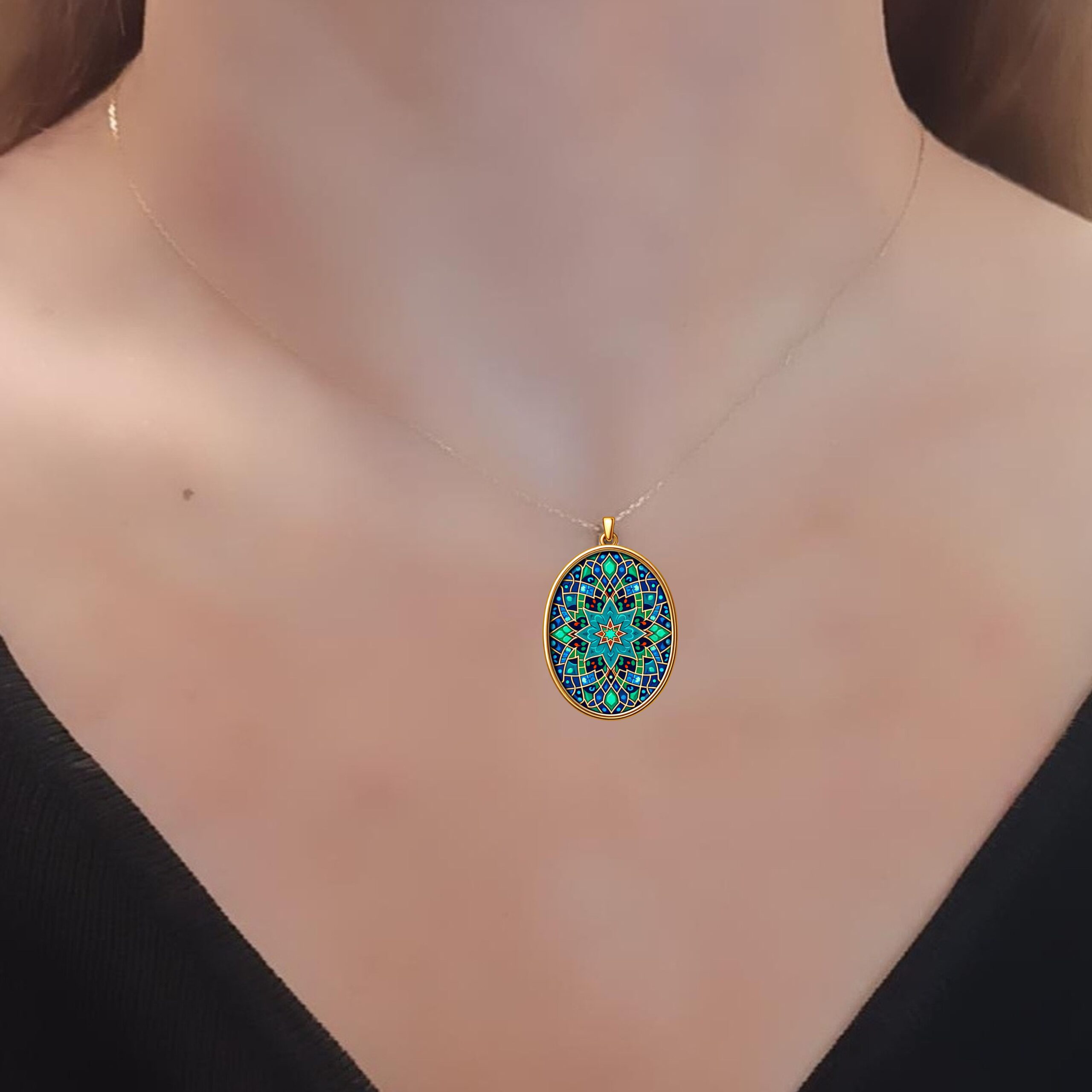 Handmade 14K Solid Gold Necklace with Persian Art-Inspired Design - Luxury Pendant Jewelry