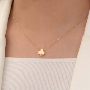 Clover Necklace, Poker Club Solid Gold Pendant Necklace, Handmade 14k Solid Gold Clover Pendant, Poker Club Necklace Luck and Luxury