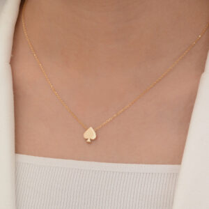 Ace of Spades Poker Necklace, Solid Gold Handcrafted Spades Pendant Necklace, Handmade 14k Solid Gold Spades Luck and Luxury Necklace