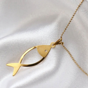 Fish Necklace, 14K Solid Gold Handmade Fish Pendant Necklace - Perfect Minimal Christmas & Valentine's Day Gift