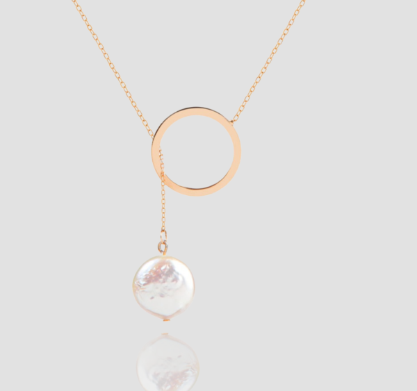 Karma Y Necklace, 18k Solid Gold Handmade Elegant Karma Necklace with Sell Pendant, A Perfect Gift for Special Occasions