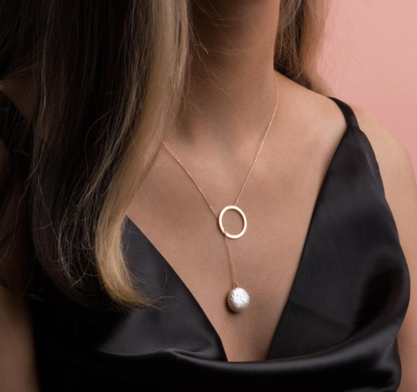Karma Y Necklace, 18k Solid Gold Handmade Elegant Karma Necklace with Sell Pendant, A Perfect Gift for Special Occasions