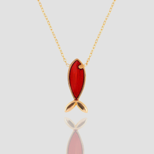 Fish Necklace, 14K Solid Gold Handmade Red Fish Pendant Necklace - Perfect Minimal Christmas & Valentine's Day Gift