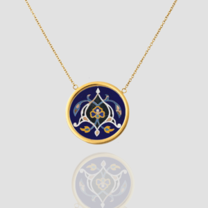 Handmade Solid Gold Necklace, Pendant Necklace with Persian Tiles Art-Inspired Design - Floral Luxury Pendant Jewelry