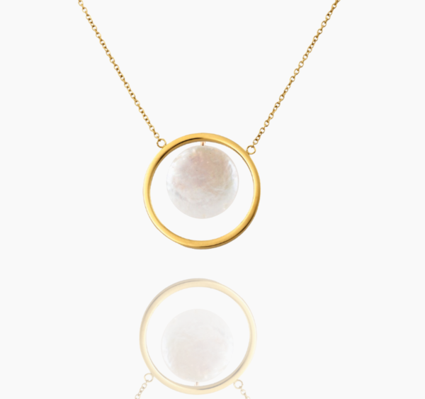 18k solid gold Karma Necklace, Handmade dainty Circle Necklace, Shell Minimalist Round Geometric Necklace