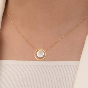 18k solid gold Karma Necklace, Handmade dainty Circle Necklace, Shell Minimalist Round Geometric Necklace