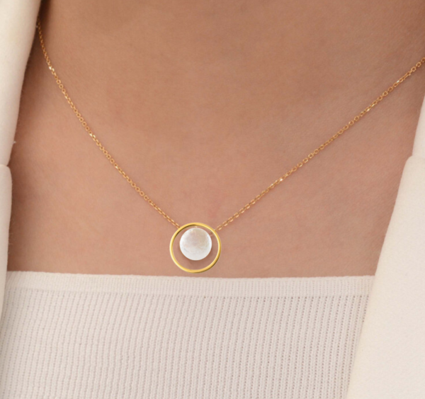 18k solid gold Karma Necklace, Handmade dainty Circle Necklace, Shell Minimalist Round Geometric Necklace