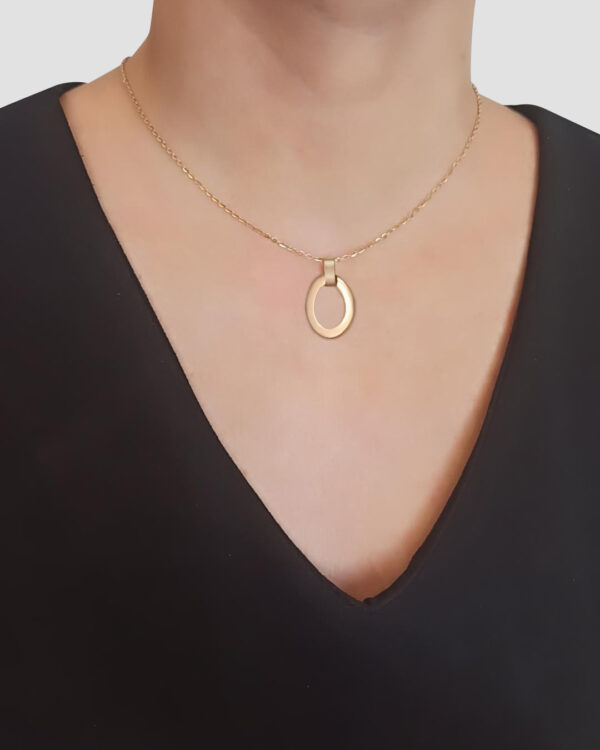 Handmade Minimal Necklace 14k Solid Gold Oval Pendant, Birthday Gift for Her, Christmas Gold Necklace Gift for women - Image 5