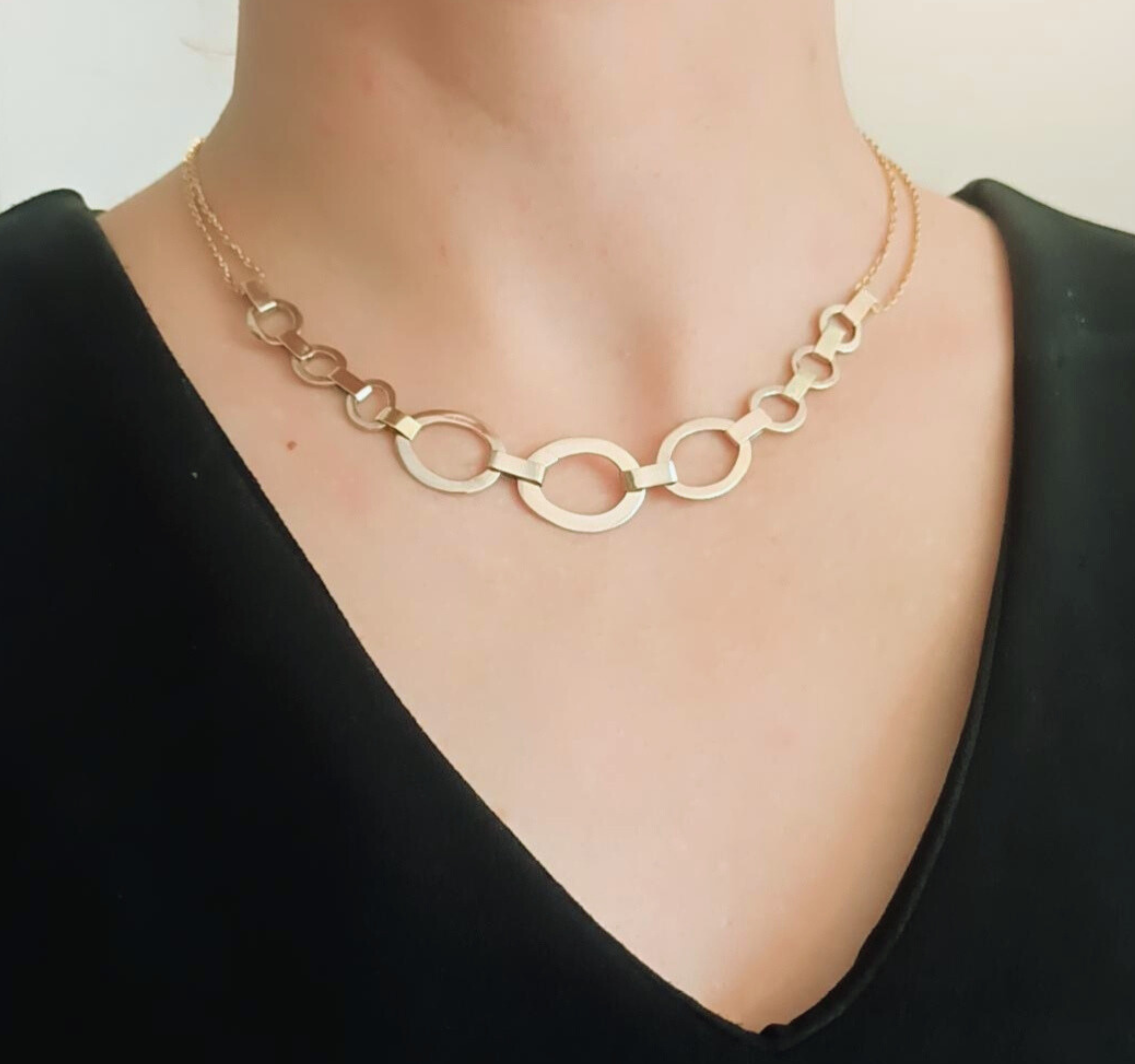 Handmade 14k solid Gold chain necklace, oval mixed round link chain, chunky gold necklace jewelry gift women