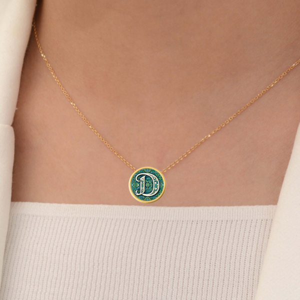 18k Solid Gold Initial Letter Necklace, Handmade Personalized Necklace, Letter D Initial Custom Monogram Pendant