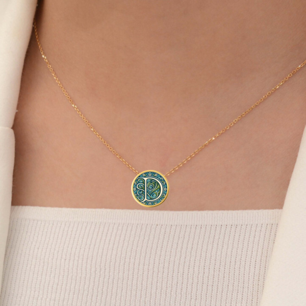 18k Solid Gold Initial Letter Necklace, Handmade Personalized Necklace, Letter D Initial Custom Monogram Pendant