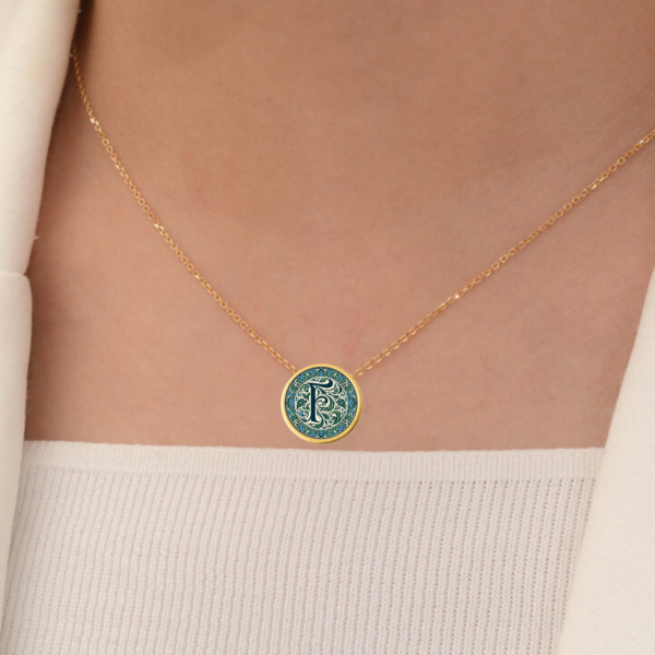 18k Solid Gold Initial Letter Necklace, Handmade Initial Custom Monogram Pendant, Personalized Name Letter F Necklace