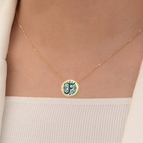 18k Solid Gold Initial Letter Necklace, Handmade Initial Custom Monogram Pendant, Personalized Name Letter F Necklace