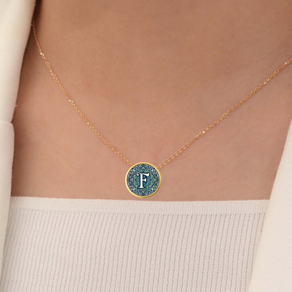 18k Solid Gold Initial Letter Necklace, Handmade Initial Custom Monogram Pendant, Personalized Name Letter F Necklace