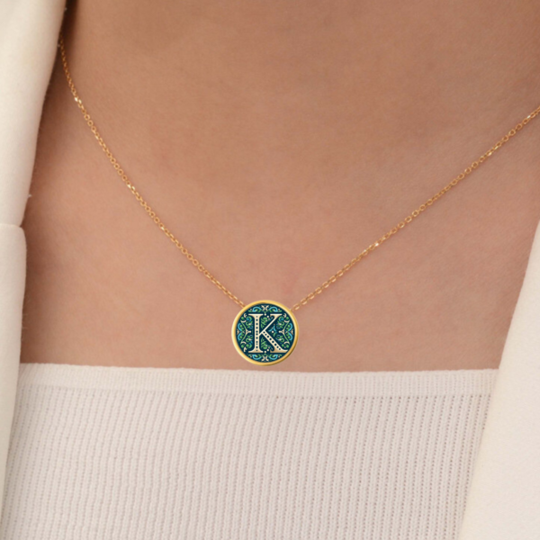 18k Solid Gold Initial Letter Necklace, Handmade Personalized Name Letter K Necklace, Initial Custom Monogram Pendant
