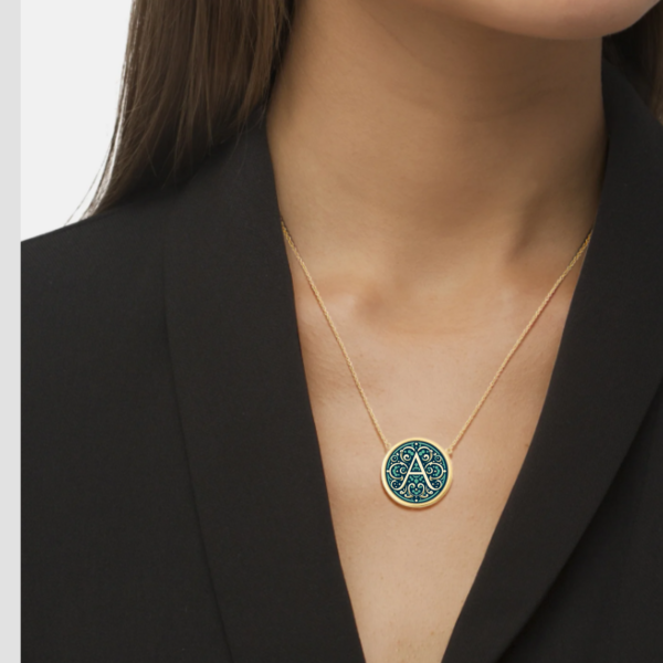 Handmade Solid Gold Initial Letter Necklace, Personalized Necklace Custom Monogram Pendant, Name Letter A Initial Pendant