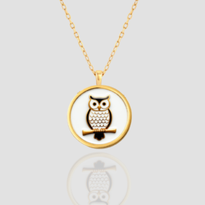 18k Solid Gold Owl Necklace, Bird Necklace, Handmade Jewelry Owl Charm, Solid Gold Owl Pendant