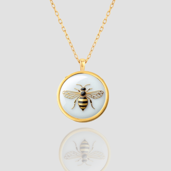 18k Solid Gold Bee Necklace, Bug Necklace, Handmade Jewelry, Honeybee Solid Gold Pendant