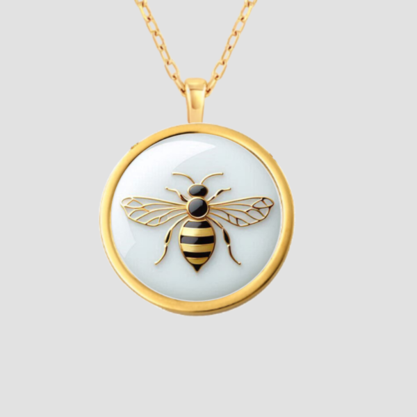 18k Solid Gold Bee Necklace, Bug Necklace, Handmade Jewelry, Honeybee Solid Gold Pendant - Image 3