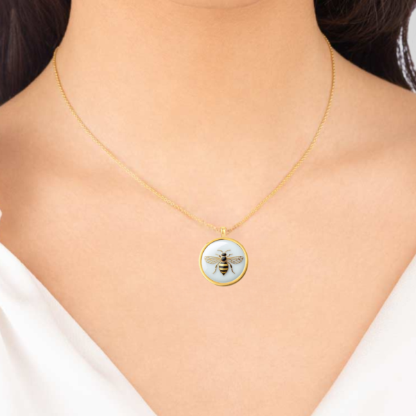 18k Solid Gold Bee Necklace, Bug Necklace, Handmade Jewelry, Honeybee Solid Gold Pendant - Image 4