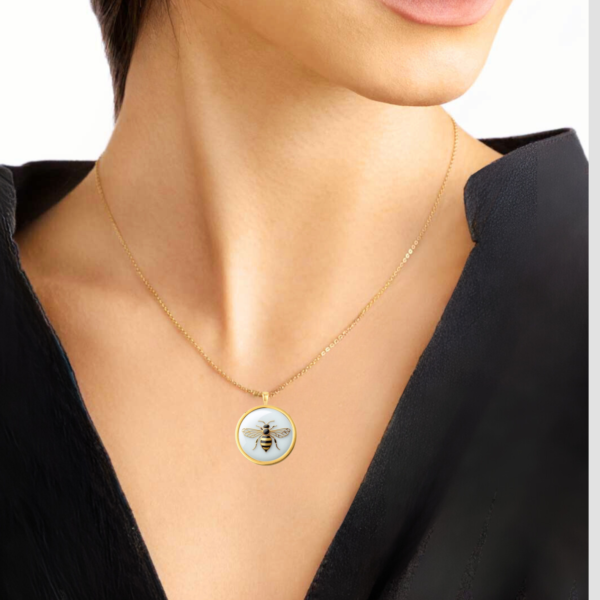 18k Solid Gold Bee Necklace, Bug Necklace, Handmade Jewelry, Honeybee Solid Gold Pendant