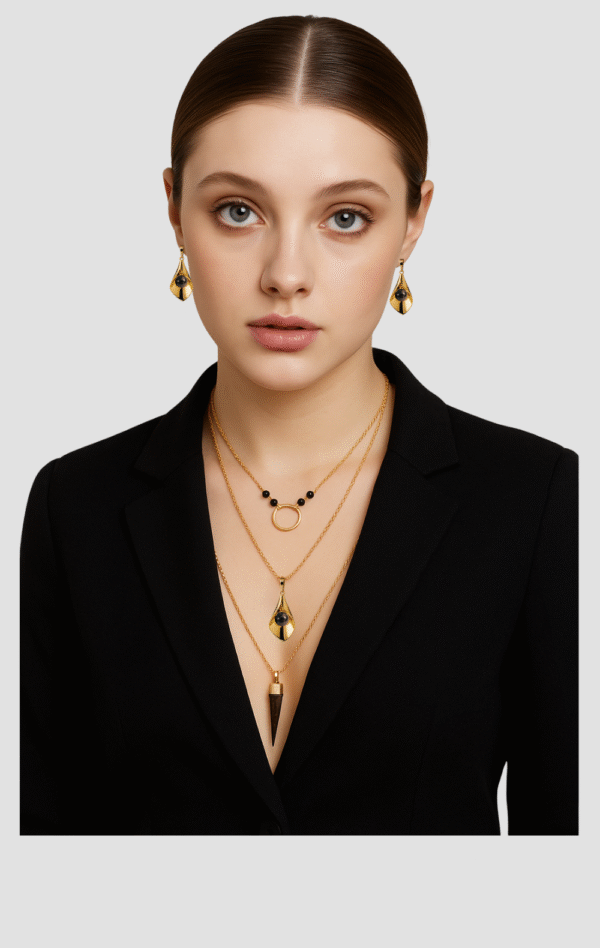 18K Solid Gold Lily Necklace, Hematite Calla Lily Flower Pendant, Handmade Gold Lily Pendant, Black Stone Hematite Necklace - Image 7