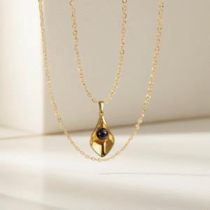 Solid Gold Calla Lily Hematite Necklace